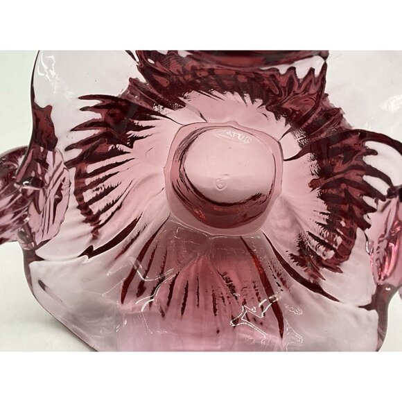 Footed Vintage Fenton Plum Art Glass Basket with Applied Handle 6" Tall Marked - Picture 16 of 16